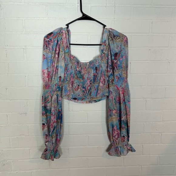 NWT Sugar Thrillz Baroque Pattern Puff Sleeve Crop Top - Picture 4 of 6